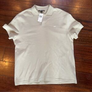 Michael Kors Men's Khaki Logo Polo Shirt White Detail Collar Large L New NWT